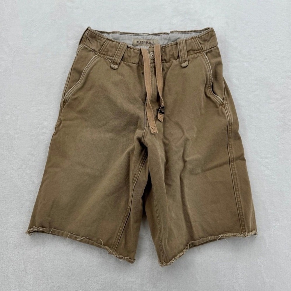 Aeropostale Shorts Kids 27 Tan Khaki Excellent Raw Hem Cotton Chino Skater